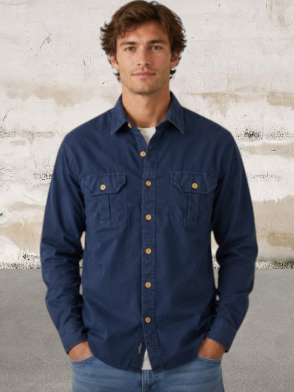 Terramar Men's Navy Casual Button-Down Shirt Size 10